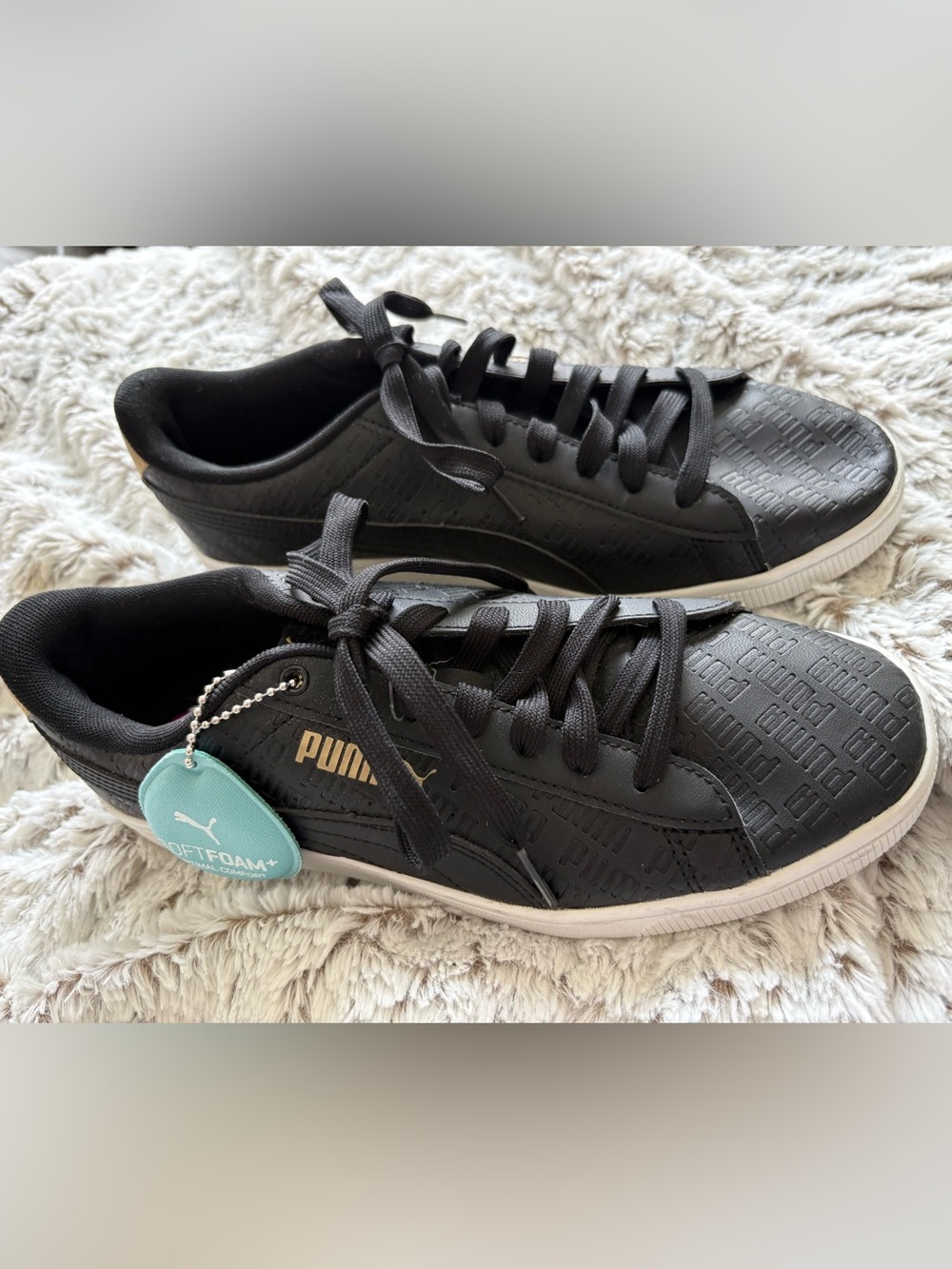 New Puma Black Sneakers with Gold Logo Accent